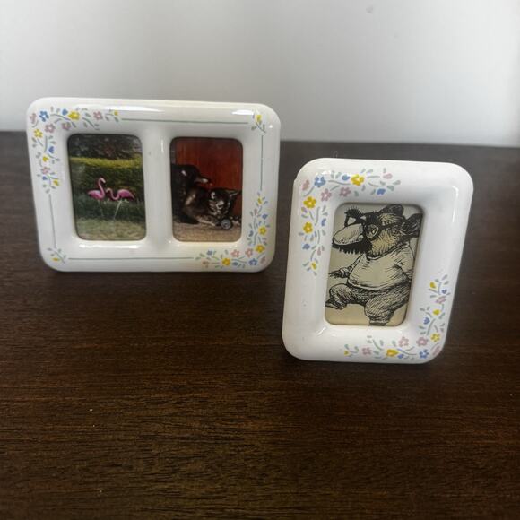 Two Vtg Mini Intercraft Picture Frames Japan Floral Ceramic Easel Back Cottage - Picture 16 of 16